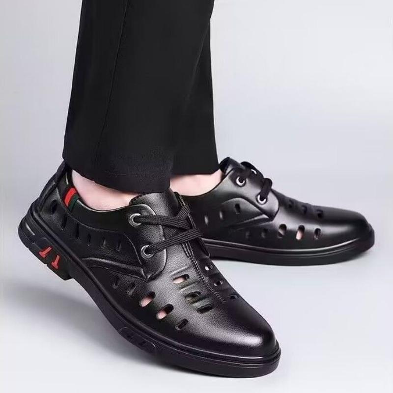 Genuine Leather Cowhide Can Be Worn In All Seasons Without Opening Glue/non-smelly Feet/men's Casual Driving Shoes Hollow and Versatile Flat Bottom