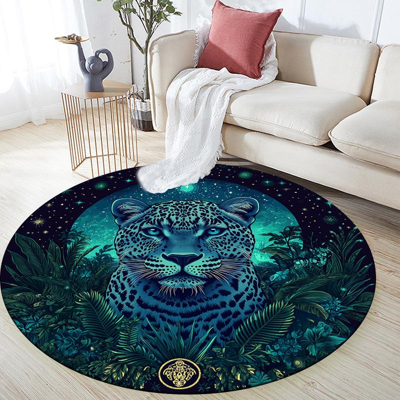 Colorful Glowing Leopard,Round Area Rug,Carpet Rug for Living Room Bedroom Sofa Playroom Decor,Non-slip Floor Mat