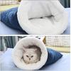 Cat Sleeping Bag - Soft Plush Large Self-Warming Bed for Winter, Cosy Cave 360 Wrap Comfortable Pet Snuggle Sack for Cats up to 6kg, Dark Blue