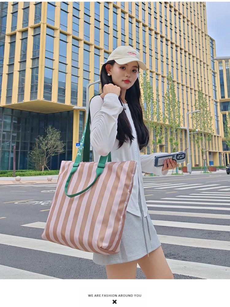 2026 Trendy Korean Color Block Stripe Large Tote Bag