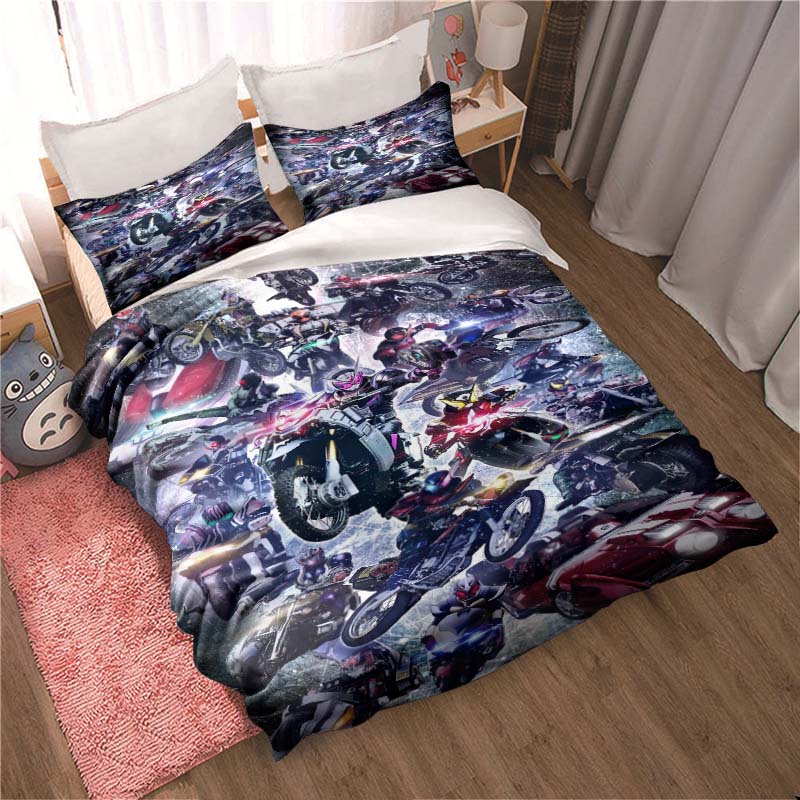 Masked Rider themed bedding set with duvet cover and pillowcases – suitable for single, double, king, and queen beds. A festive