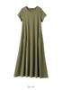 Одежда для беременных и кормящих матерей Платье с коротким рукавом Длинное платье Простой цвет хаки 10175302 [ANGELIEBE] А-силуэт Дородовой/Послеродовой ML