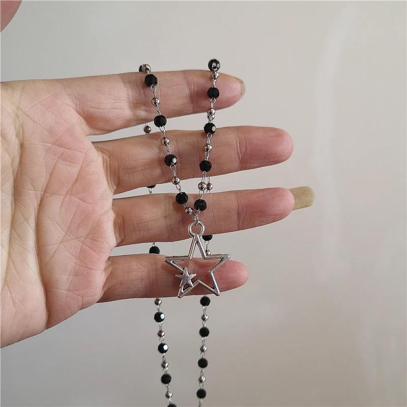 Kpop винтажное ожерелье в стиле панк серебряного цвета со звездой, ожерелье из бисера для мужчин и женщин, уличный хип-хоп, эстетические ювелирные изделия в стиле гранж, аксессуары Y2K