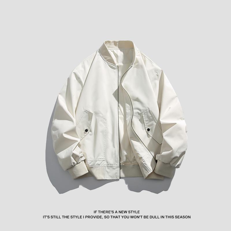 Spring Men's Flight Suit Jacket Loose Solid Color Casual Top