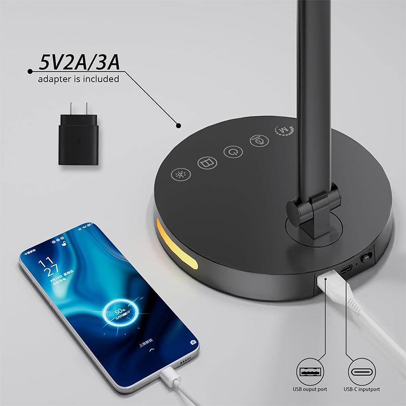 Светодиодная настольная лампа с регулируемой яркостью, 5 цветов, диммируемый настольный светильник, интерфейс Type-C, настольная лампа с двумя головками для дома и офиса