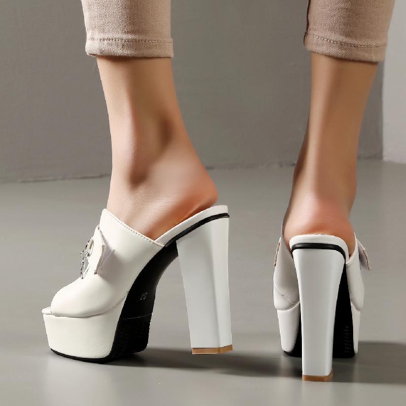 Модные туфли на платформе, женские летние босоножки на высоком каблуке, роскошные женские туфли-мюли, черные, белые, красные, туфли для вечеринок, большой размер 50