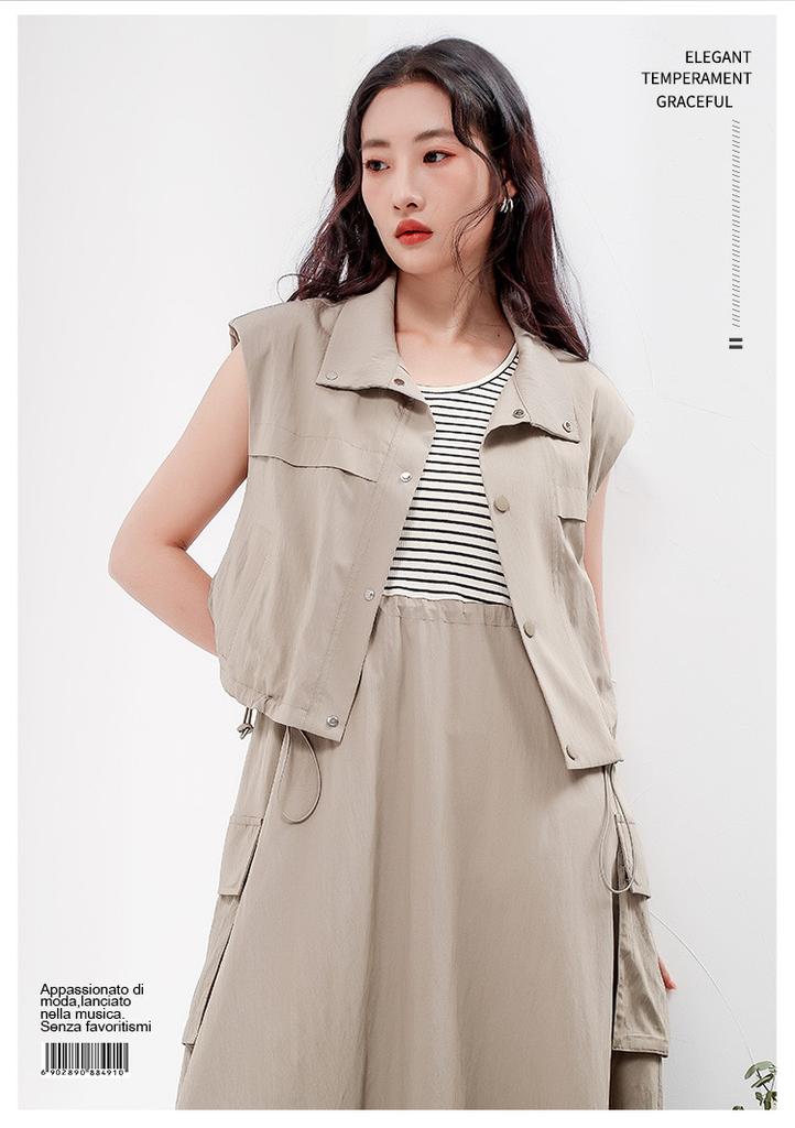 Fashion dress set for women's summer slimming and age reducing vest, mid length skirt, two-piece set