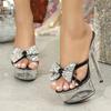Eilyken Summer Sexy Peep Toe Crystal Bowknot Women Slippers Stiletto Heels Stripper Sandals Platform Slide Shoes