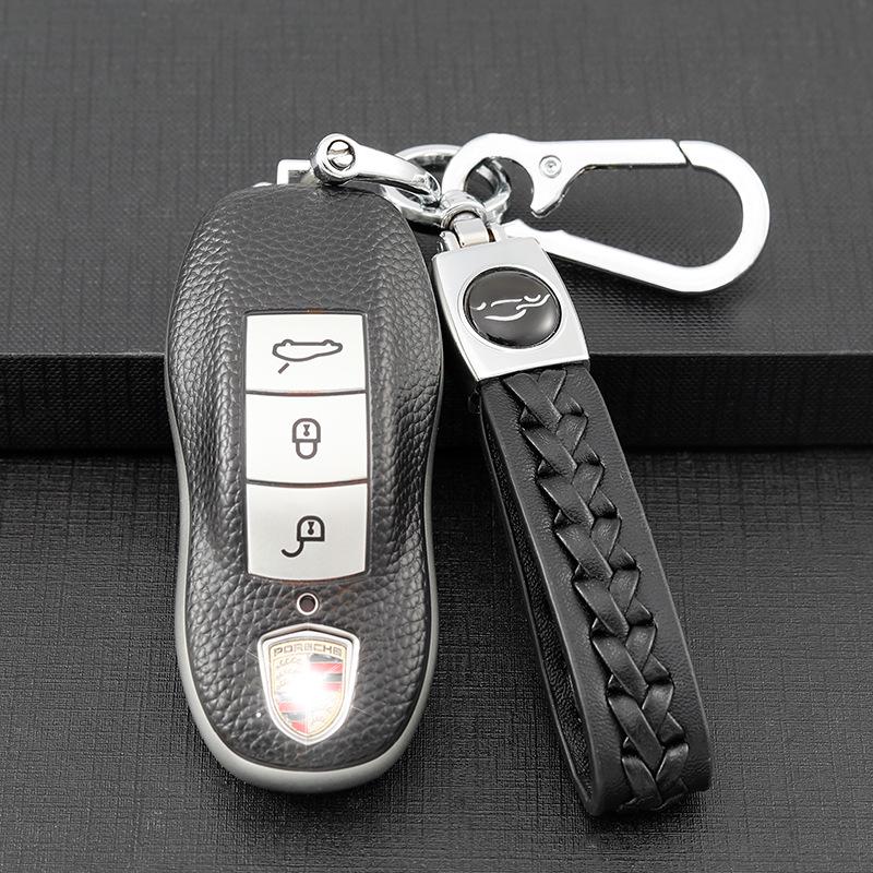 Porsche Compatible Key Case for Cayenne, Macan, Panamera, and 718 - Unisex Remote Keybag with Buckle