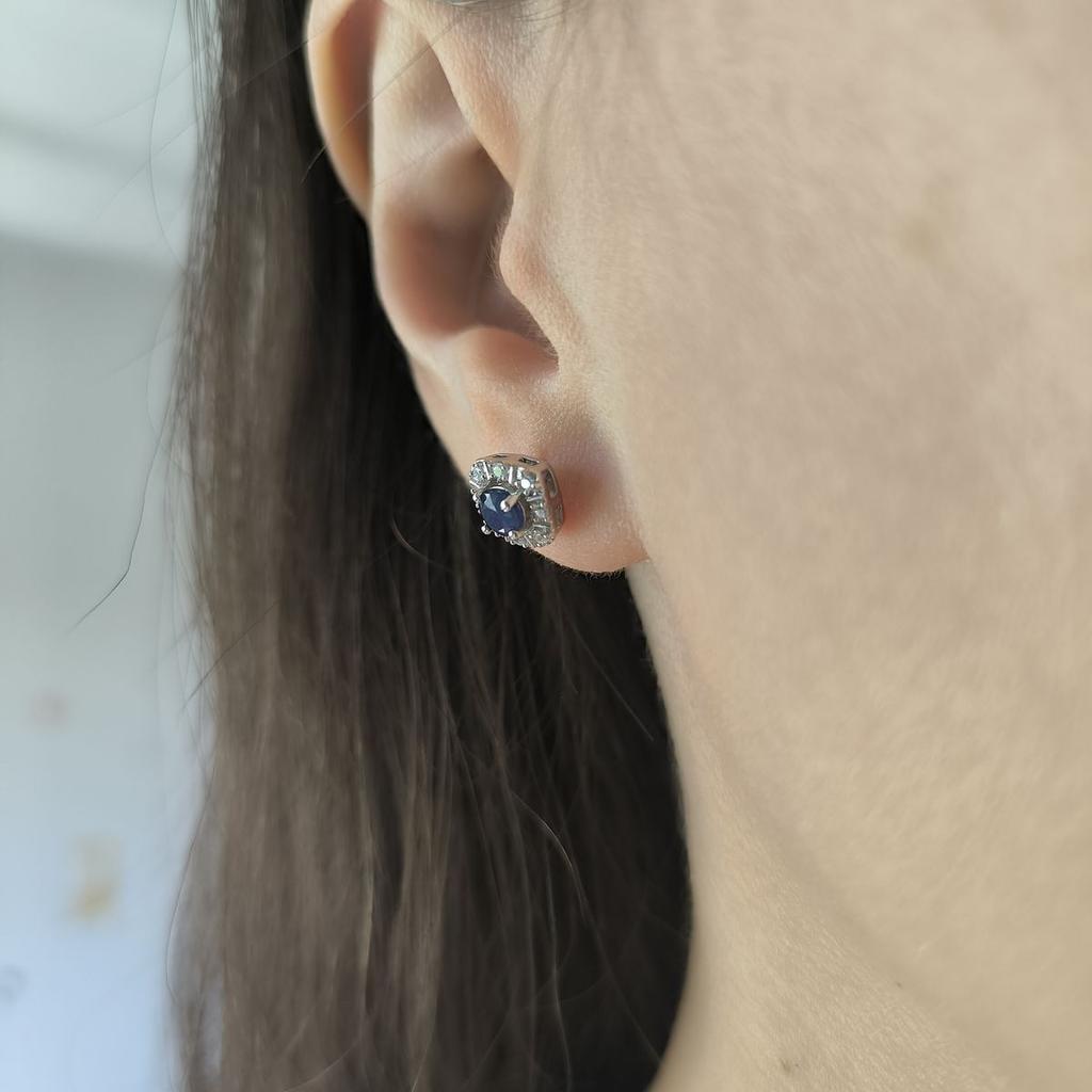 Silver Earrings with Natural Sapphire 0.985ct, Cubic Zirconias (2181040)