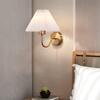 Wall Light with Pleated Fabric Shade, French Retro E27 Wall Lamp Bedroom Antique Brass Finish Wall Sconce for Living Room Study Corridor Dining Room