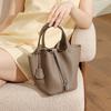 Silver-buckle Leather Women's Bag, Vegetable Basket Bag, Fashionable Handbag, Lychee Pattern Bucket Bag, Ladies' Bag