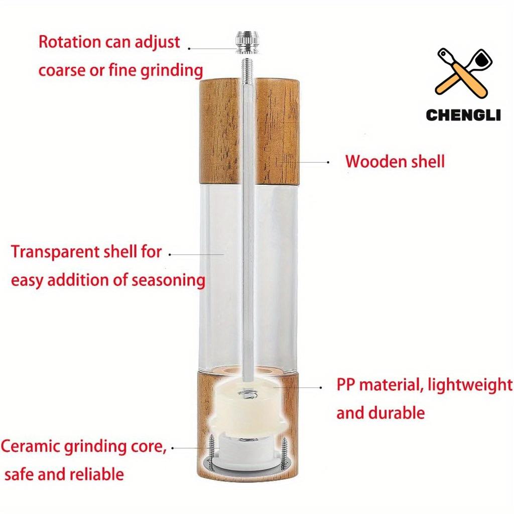 Дубовая акриловая ручная мельница для перца Современная кухонная мельница для специй для твердых приправ