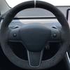 DIY Car Steering Wheel Cover Wrap Non-Slip Genuine Leather Suede Leather Braid For Tesla Model 3 2015- Model Y -