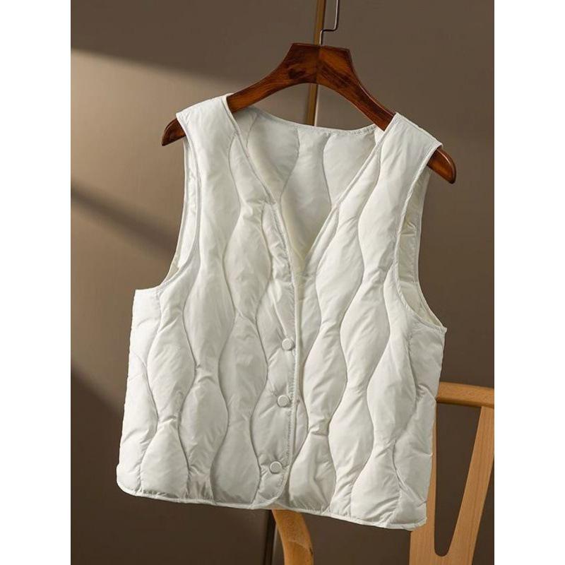Women's 2024 V-Neck Lightweight Down Vest - Short Style, Sleeveless Base Layer Coat