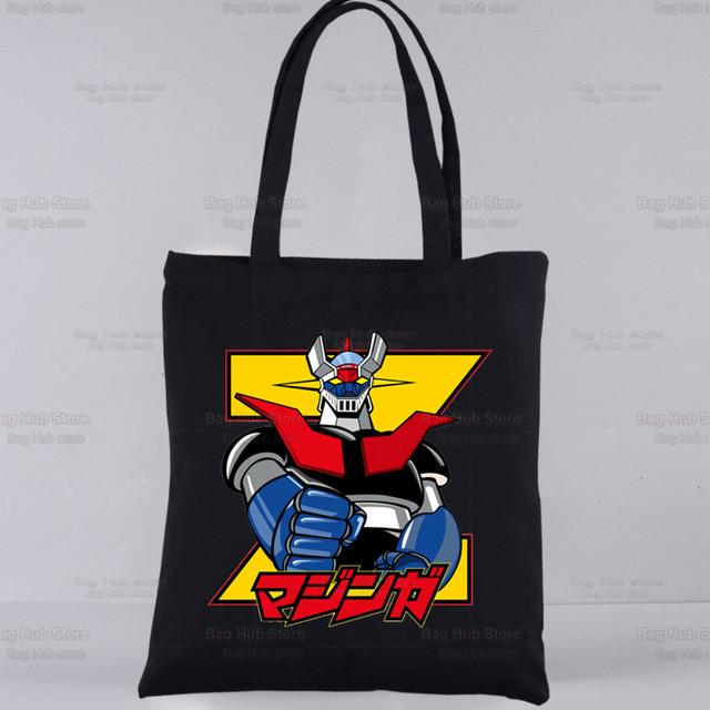 Механическая большая сумка Mazinger Z, аниме-робот, японское аниме, черные дорожные холщовые сумки, сумка-шоппер на заказ, эко-бразер