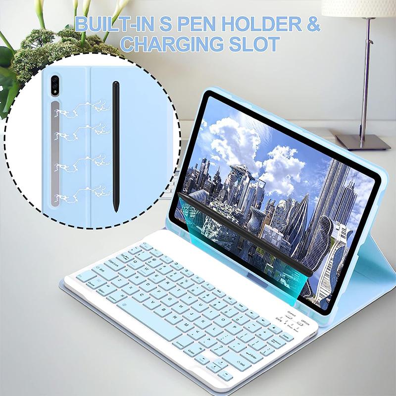 Чехол с Bluetooth-клавиатурой для планшета Samsung Galaxy Tab S6 Lite 10,4 A8 10,5 S7 S8 S9 11 дюймов S7 FE S8 S9 Plus 12,4 дюйма, мягкий силиконовый защитный чехол