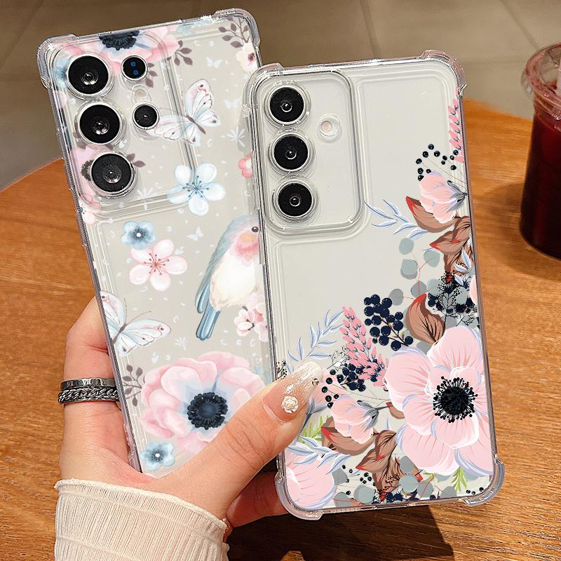 Чехол для телефона с ретро-цветочным узором для Samsung Galaxy S26 S25 S24 S23 Ultra S22 Plus S21 S24 S25 FE, прозрачный, противоударный, мягкая крышка