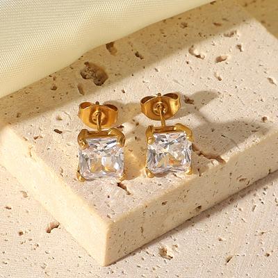 Серьги-гвоздики INS, простые и изысканные, из нержавеющей стали 18K, с квадратным цирконом, белые/розовые/чайного цвета, для женщин