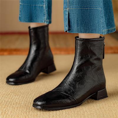 Мода 2025 Осень Роскошная Кожа Женские Ботильоны На Молнии Сзади Современные Ботинки Туфли на Высоком Каблуке Женские Лодочки Ботильоны Для Женщин