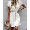 YYFS Women's Fashion Summer Spring Solid Color Print Short Sleeve V-Neck High Waist Casual Dresses