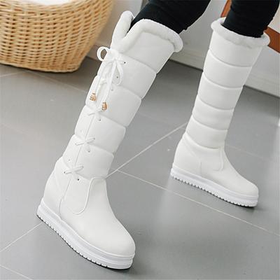 Мода 2025 Зимние Теплые Розовые Белые Снежные Сапоги Женская Обувь Низкий Каблук Сапоги до Колена Женские На Шнуровке Платформа Плюшевые Длинные Ботинки Mujer