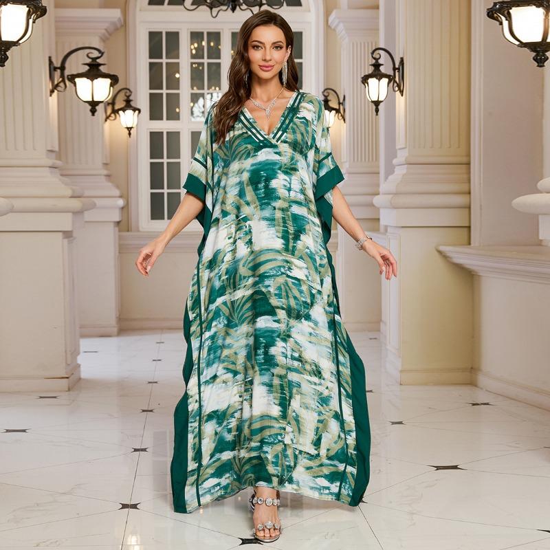 Женская мода лето весна однотонный принт рукава 1/2 с v-образным вырезом свободная талия повседневные платья