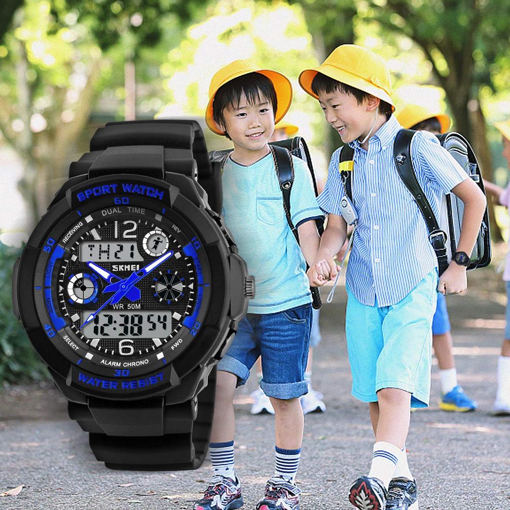 With School Birthday Christmas Japanese Instruction Manual Analog and Digital for Analog and Digital Display Children's Wristwatch, Waterproof,