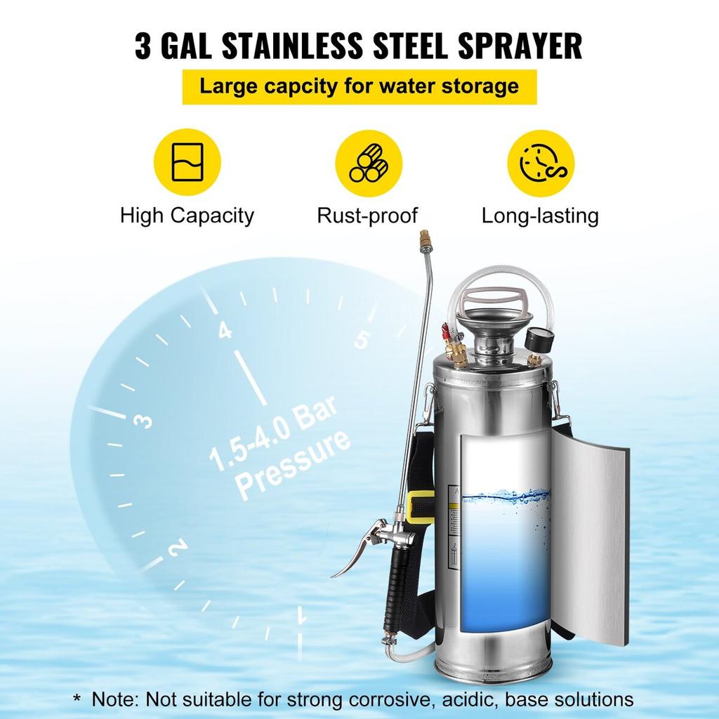 Stainless Steel Sprayer 10L Household Gardening and Floor Cleaning Sprayer, Suitable for the Current Neds of Industry, Agriculture, Commerce, Medicine