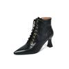 Vintage Mature Women Ankle Boots Pointed Toe High-heeled Lace-Up Genuine Leather Shoes Woman 2024 New Autumn Winter Office Dress
