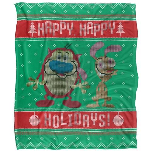 Ren & Stimpy Silky Christmas Sweater Holiday Supersoft Blanket