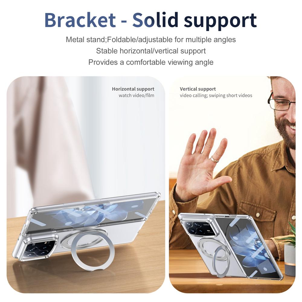 KEYSION Чехол-подставка с магнитным кольцом, вращающимся на 360°, для Xiaomi MIX Fold 4, прозрачная жесткая ПК-накладка для телефона со стеклянной защитной пленкой для экрана