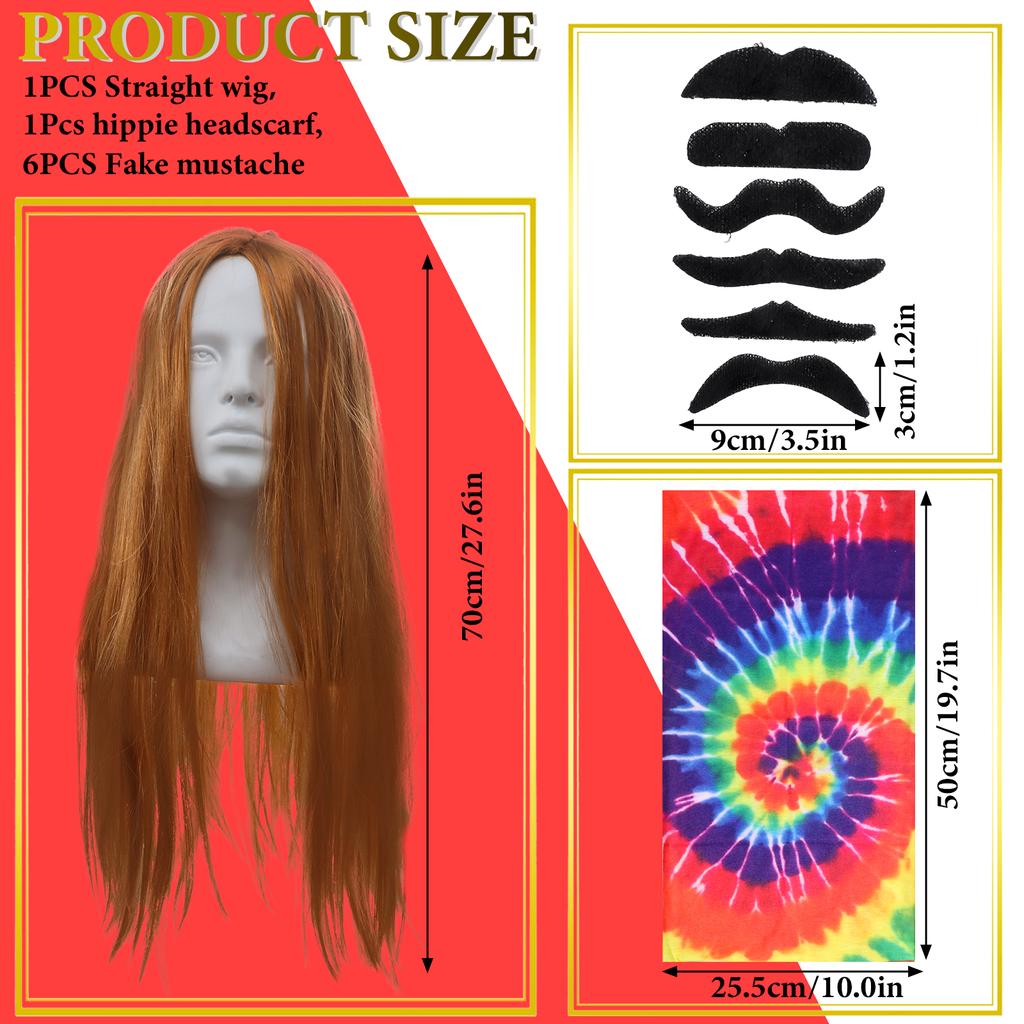 11 шт., аксессуар для костюма хиппи, ожерелье со знаком мира, очки, повязки на голову, парик 60S 70S