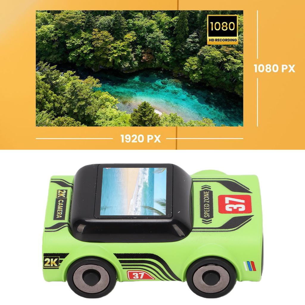 Car Shaped Keychain Camera 2K Video Recording 130° Wide Angle Thumb Sized Camera Auto Focus with LED Fill Light Green