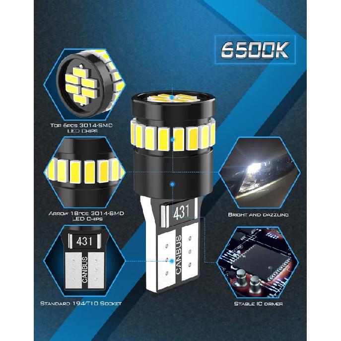 4pcs T10 W5W Car Led Lights Super Bright 6000K White With Decoder For Side Marker Parking Lights For Dodge Charger Challenger