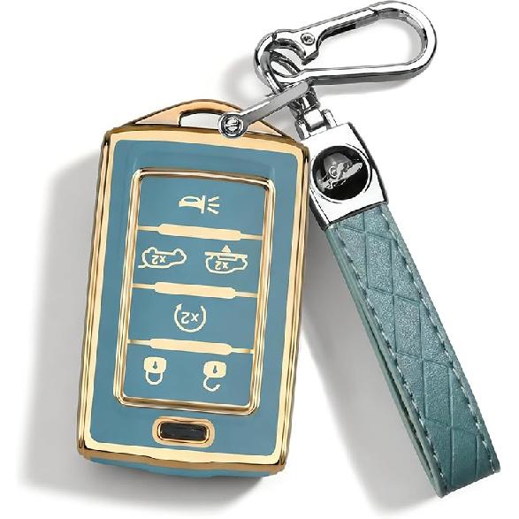 QBUC For Jeep 6 Buttons Key Fob Cover, Key Fob Case With Keychain For Jeep -2024 Cherokee Grand Cherokee Wagoneer Grand Wagoneer Compass Renegade