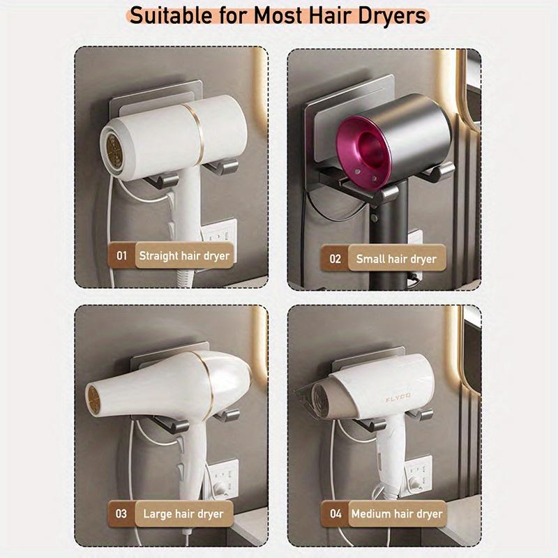 Aluminum Hair Dryer Holder Wall Mounted Self Adhesive No Drill Hairdryer Rack for Dyson Punch Free Bathroom Storage Organizer