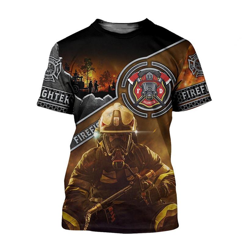 Summer 3D Firefighter Fireman Print T Shirt Kid Fashion Streetwear Short Sleeves Harajuku Clothing Gym T-shirts For Men Tees