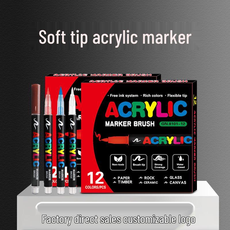 8101 Акриловые маркеры с мягким наконечником - 12/24 цвета для студенческого творчества, DIY и граффити