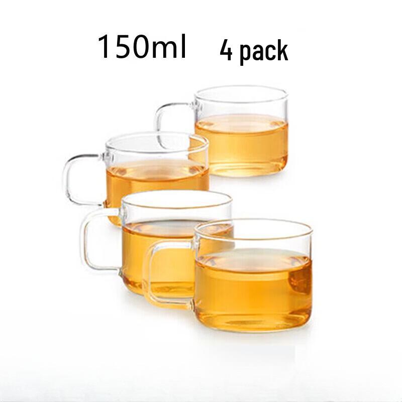 Высокоборосиликатные стеклянные чашки для чая с ручками Shangming, 150 мл (4-Pack)