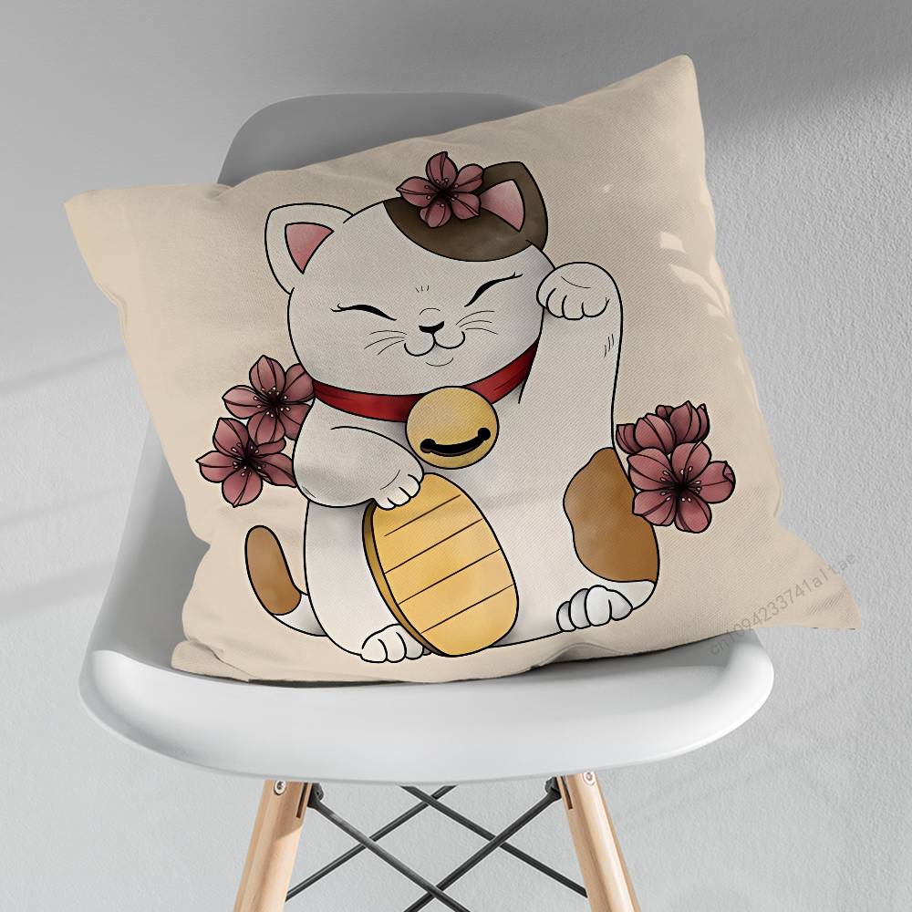 Cute Cartoon Lucky Cat Throw Pillow Case Living Room Sofa Cushion Cover For Home Bedroom Decoration Protector