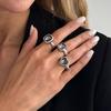 SHIXIN 3 Styles Exquisite Shiny Black Acrylic Rhinestone Open Rings for Women Elegant Square Heart Adjustable Knuckle Ring Gifts