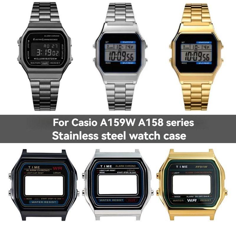 ONEMetal Комплект для модификации корпуса часов для Casio A158 A159 A168 AW158 A158WA A159W-N1 Корпус и ремешок из нержавеющей стали Металлический корпус часов ОбодокMN