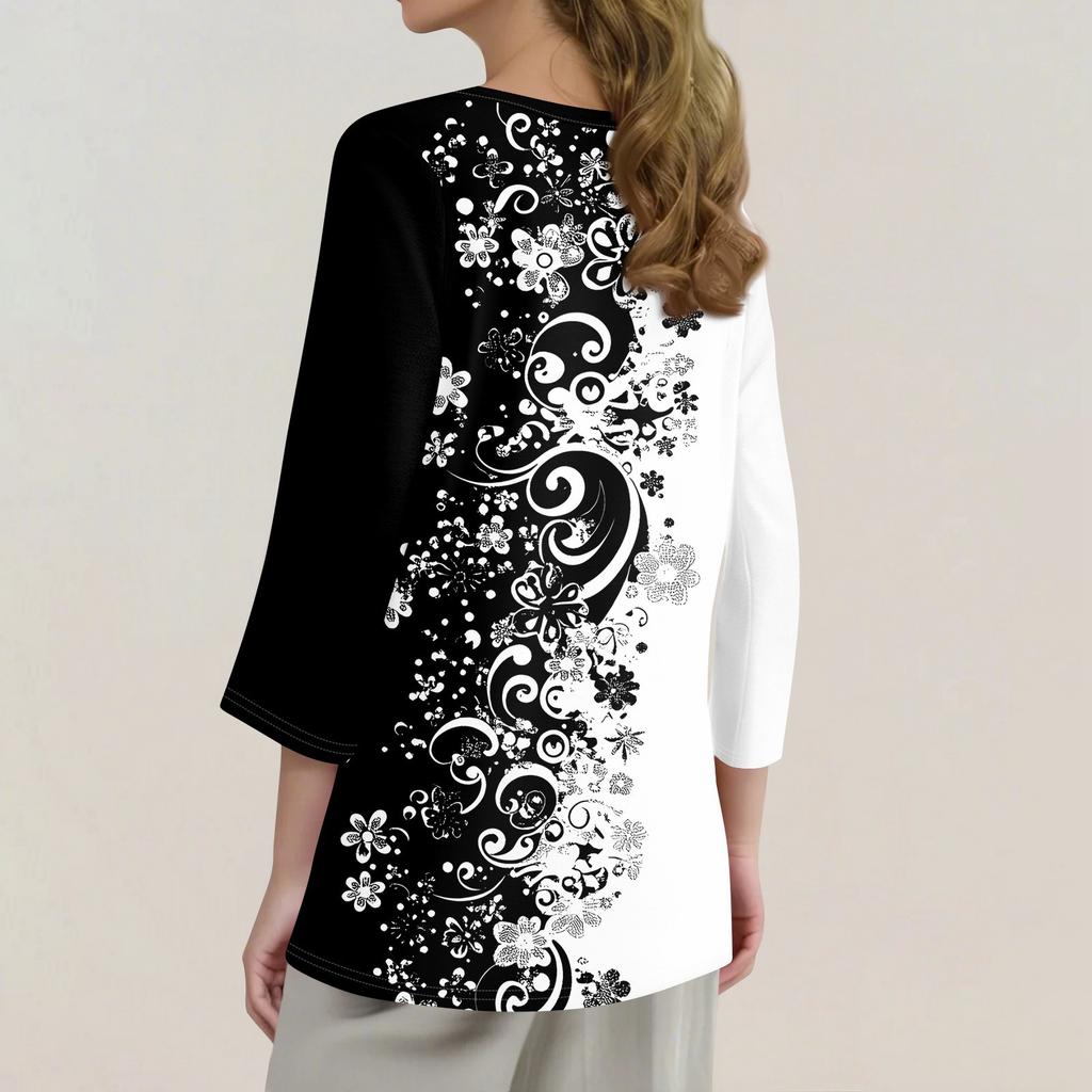 Women's T Shirt Print 3/4 Sleeve Daily Weekend Fashion Basic V- Neck Regular Top