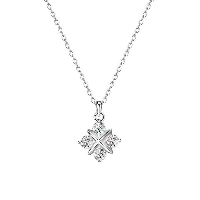Geometric synthetic zircon necklace women's new Japanese and Korean versatile light luxury premium collarbone chain niche pendant with jewelry
