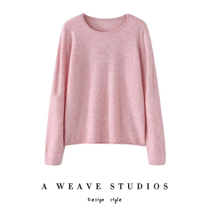 Women's 100% Pure Cashmere Loose Fit Rolled Hem Round Neck Sweater - Long Sleeve Knitwear for Autumn & Winter