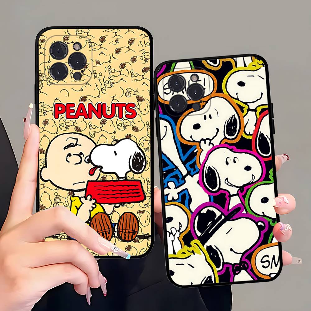 Cute Cartoon S-Snoopys Phone Case For Iphone 17 16 15 14 13 12 11 Pro Max Plus Black Shell Cover Case