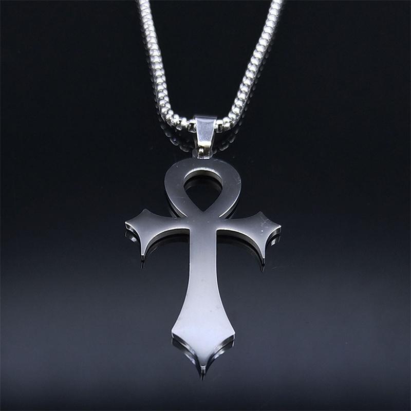 Gothic Ankh Cross Amulet Pendant Egyptian Necklace Women Stainless Steel Symbol of Life Cross Punk Necklaces Jewelry Gift N7078S