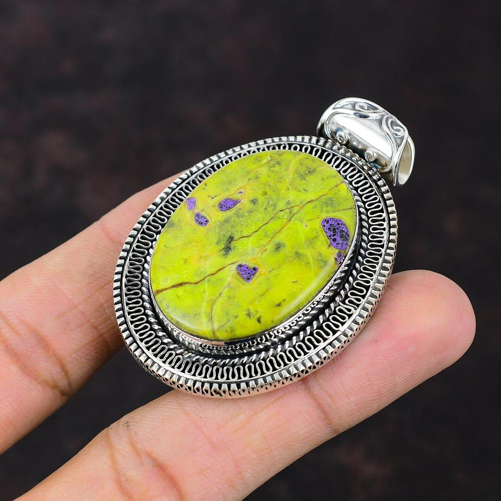 Подвеска из драгоценного камня Стихтит, подвеска из стерлингового серебра 925 пробы, ювелирные изделия из стихтита, подвеска ручной работы, винтажная подвеска, подарок на помолвку, эффектные ювелирные изделия