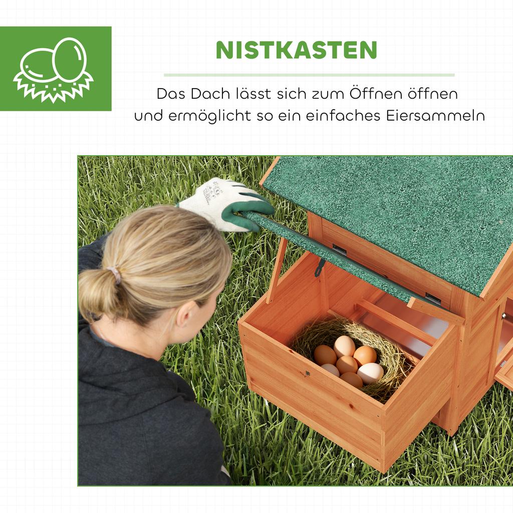 Chicken Coop, Chicken House Made of Wood with Nesting Box, 2 Perches, Ramp, Window, Waterproof Roof, 113.5x67.5x95.5 cm, Orange